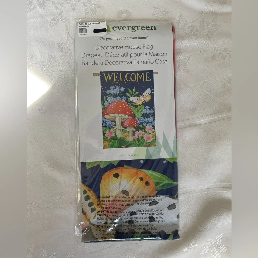 Mushrooms Butterfly Floral Welcome Garden House Flag 29”x43” Decorative